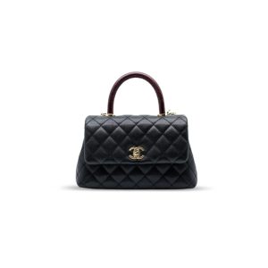 CH@NEL 23P COCO HANDLE BLACK GRAINED COWHIDE 24cm