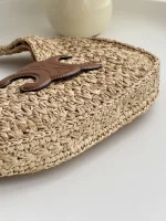 Celine classic panier HOBO BAG IN Raffia and Calfskin - Image 5
