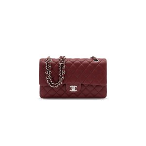 CHANEL Flap Bag-Burgundy in Silver (25*16*8cm)