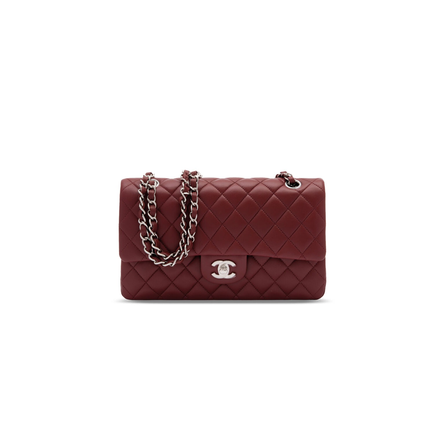 CHANEL Flap Bag-Burgundy in Silver (25*16*8cm)