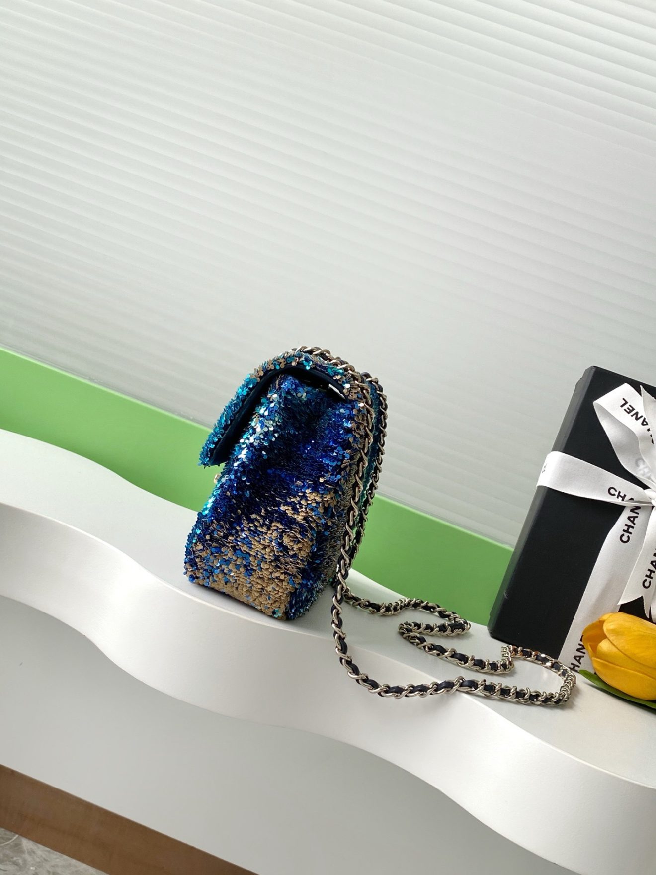 Chanel CF Sequins bleu - Image 3