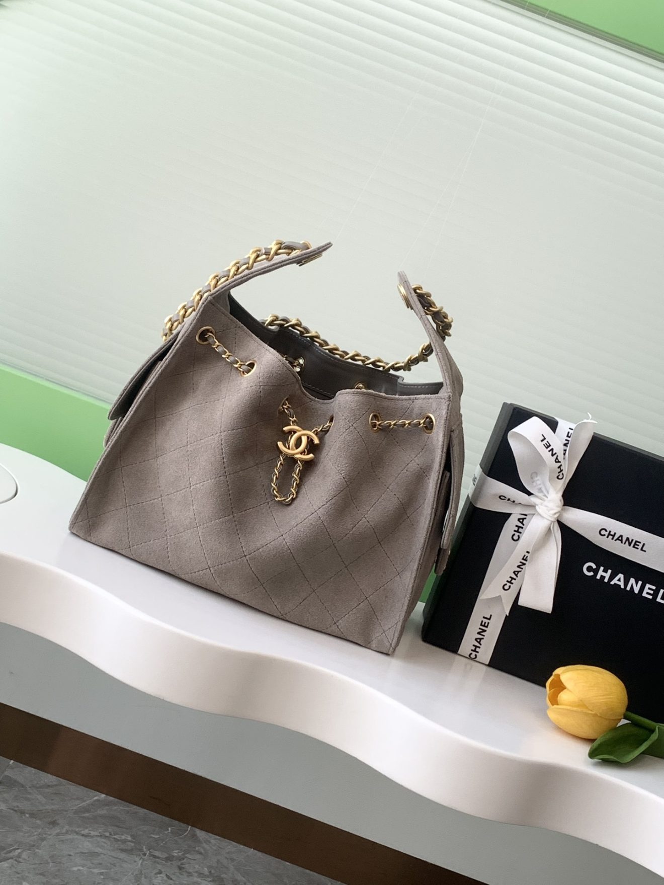 Chanel 25 Hobo Suede Grey