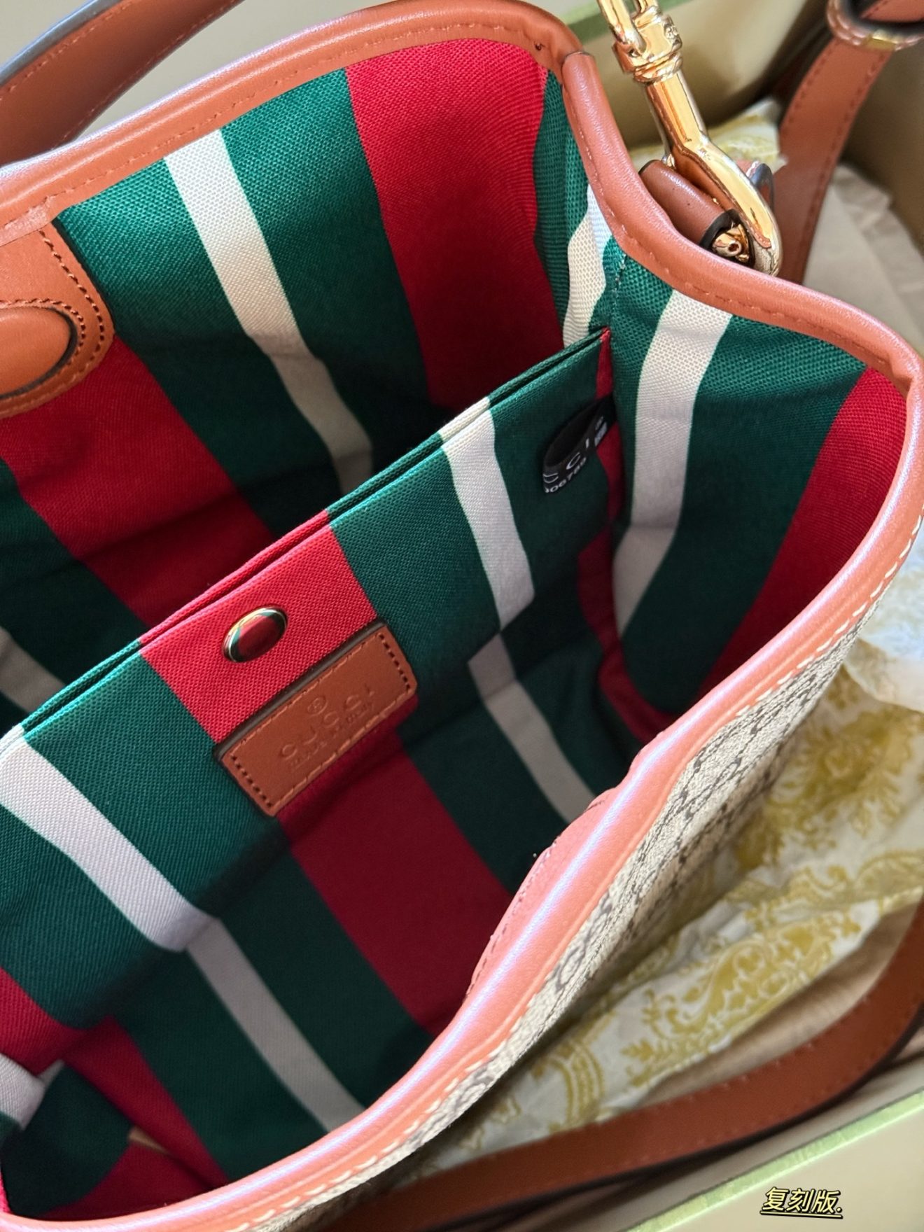 Gucci GG Emblem Bucket Bag size in 20x18cm - Image 6