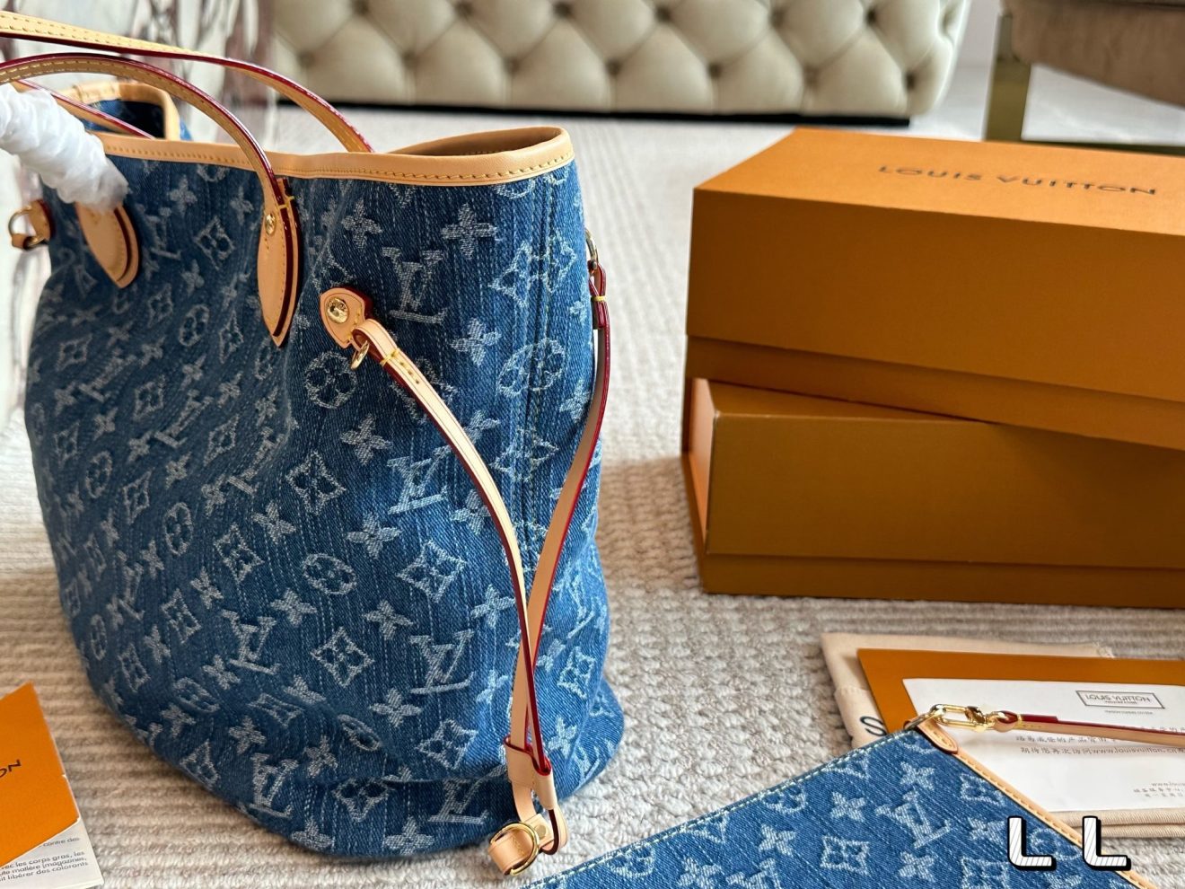 Louis Vuitton lv  Neverfull MM DENIM-32*29*17CM - Image 3