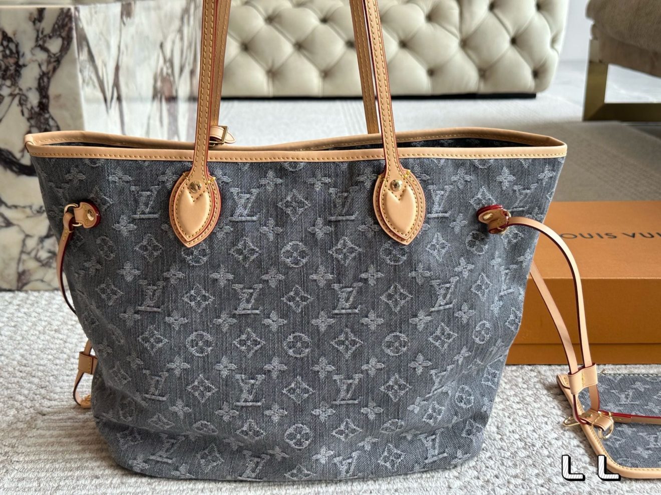 Louis Vuitton lv Neverfull MM DENIM-32*29*17CM - Image 2