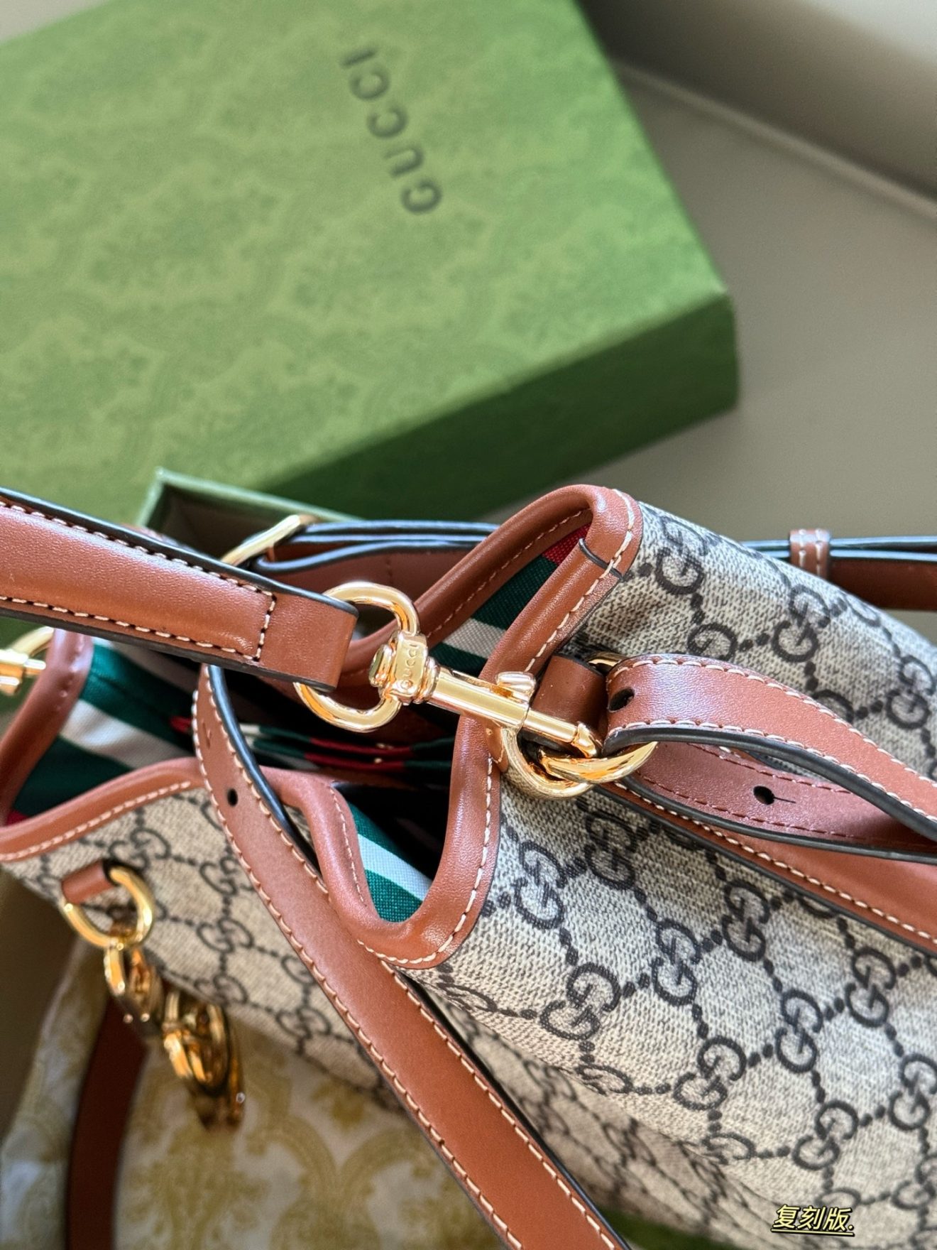 Gucci GG Emblem Bucket Bag size in 20x18cm - Image 4