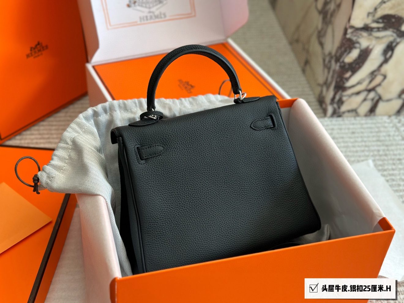 Hermes Birkin 25– Sliver Togo leather - Image 6