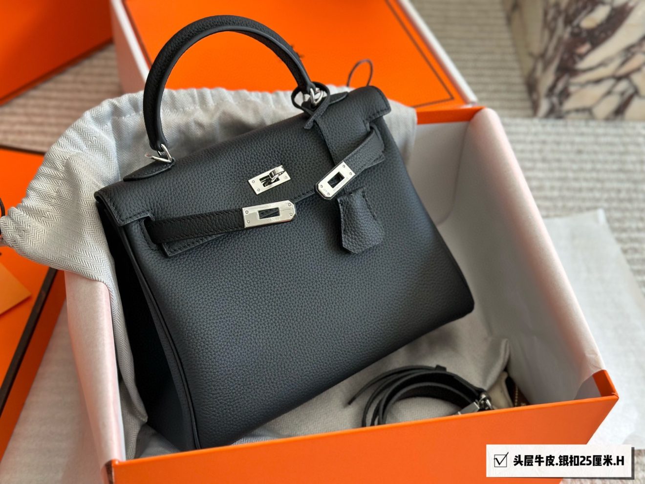 Hermes Birkin 25– Sliver Togo leather - Image 2