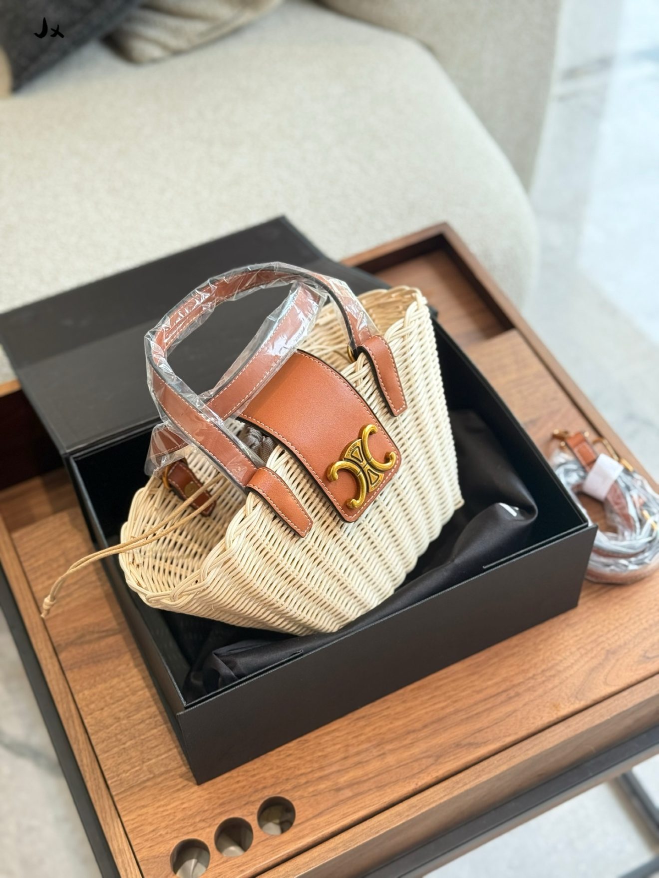 TEEN COUFFIN IN WICKER AND NATURAL CALFSKIN 32x14x7cm - Image 3
