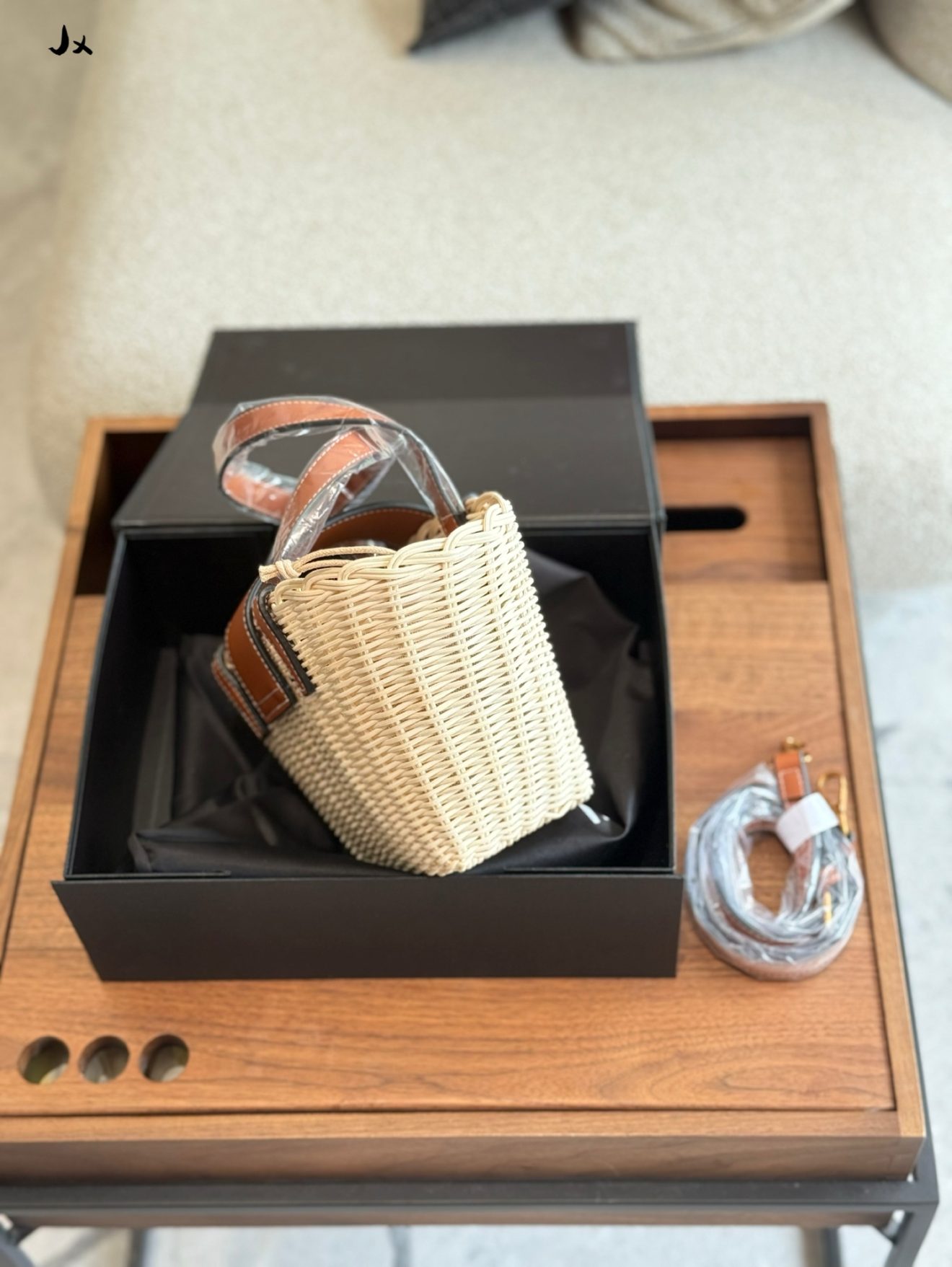 TEEN COUFFIN IN WICKER AND NATURAL CALFSKIN 32x14x7cm - Image 4