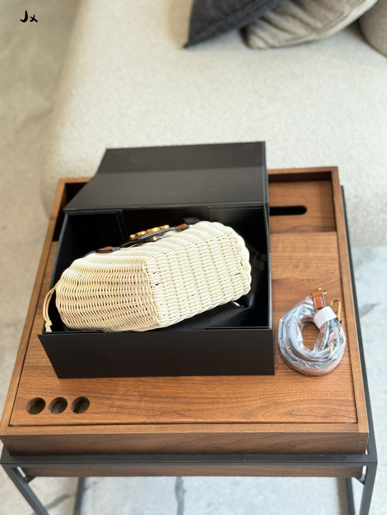 TEEN COUFFIN IN WICKER AND NATURAL CALFSKIN 32x14x7cm - Image 7