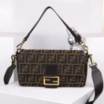 Brown FF jacquard fabric bag -gold hardware 26x15x4cm