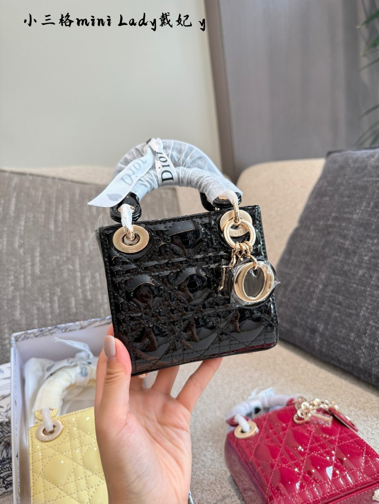 Micro Lady Dior Pattern Leather in gold hardware 12cm - Image 5