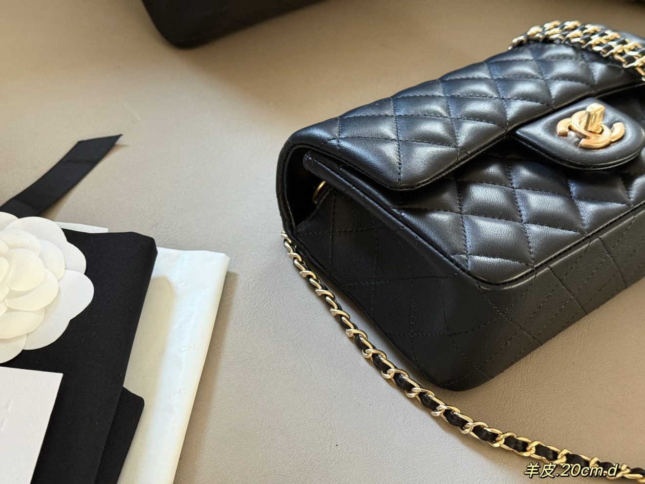 Ch@nel Flap Bag-Lambskin Leather-Gold Hardware-20CM - Image 5