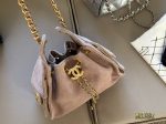 CHANEL 25 BAG grey suede mini size 22 cm