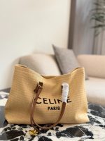 CELINE beach raffia tote bag size : 37×31cm - Image 9