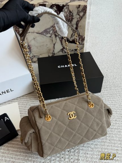 CHANEL SUEDE BOWLING BAG SIZE :  30 X 15cm