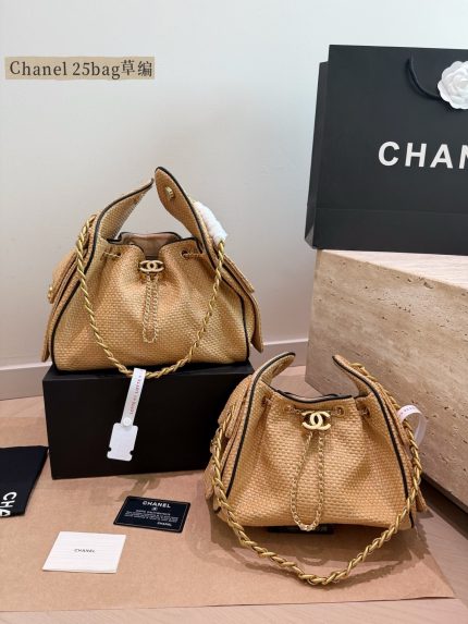 Chanel25bag raffia  hobo bag size : 22cm / 26 cm